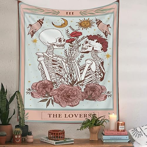 Miniatura 4 de Naykow Tapices de calavera gótica, esqueleto blanco y negro, grunge, bruja, oscuro, para colgar en la pared, tapiz decorativo para dormitorio,