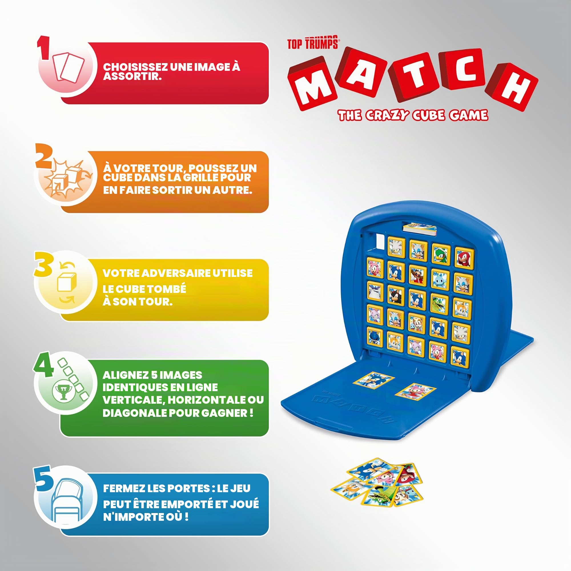 Winning Moves - Match Sonic The Hedgehog - Jeu de société - Jeu de Voyage - Aligne 5 Cubes pour Gagner - A partir de 4 ans - 2 Joueurs - Version française