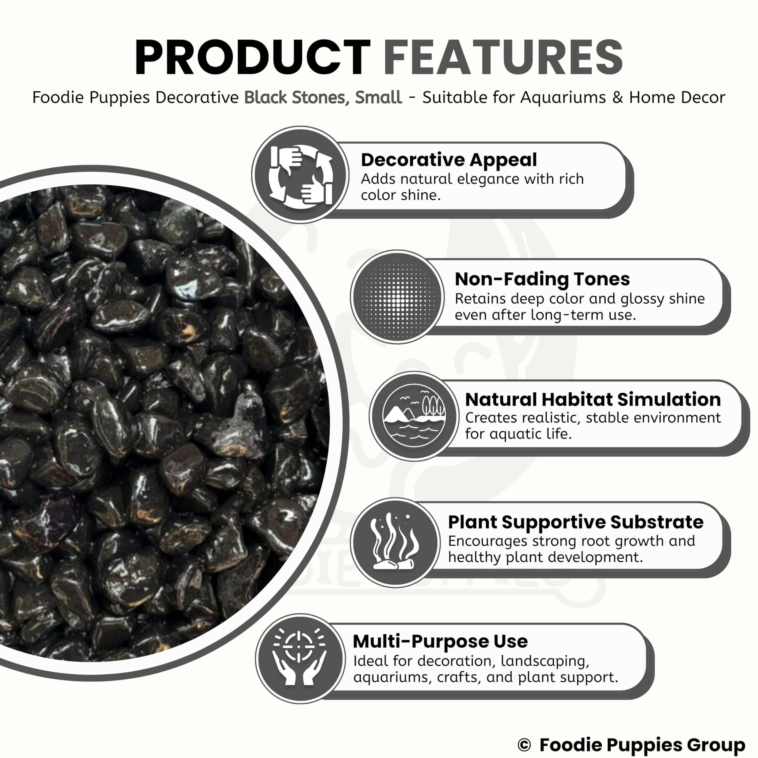 Foodie Puppies Decorative Small Stones River Rock Unplanted Substrate for Garden/Lawn/Aquarium Decoration, Aquarium Fish Tank, Garden (2.5 Kg) (Black) 2