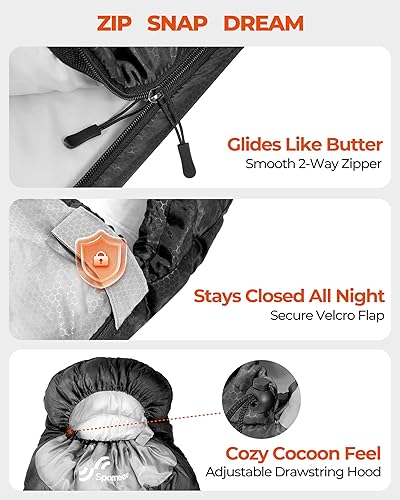 Miniatura 8 de Sportneer Saco de dormir para adultos y niños, para clima frío y cálido, impermeable, saco de dormir para acampar, senderismo, viajes