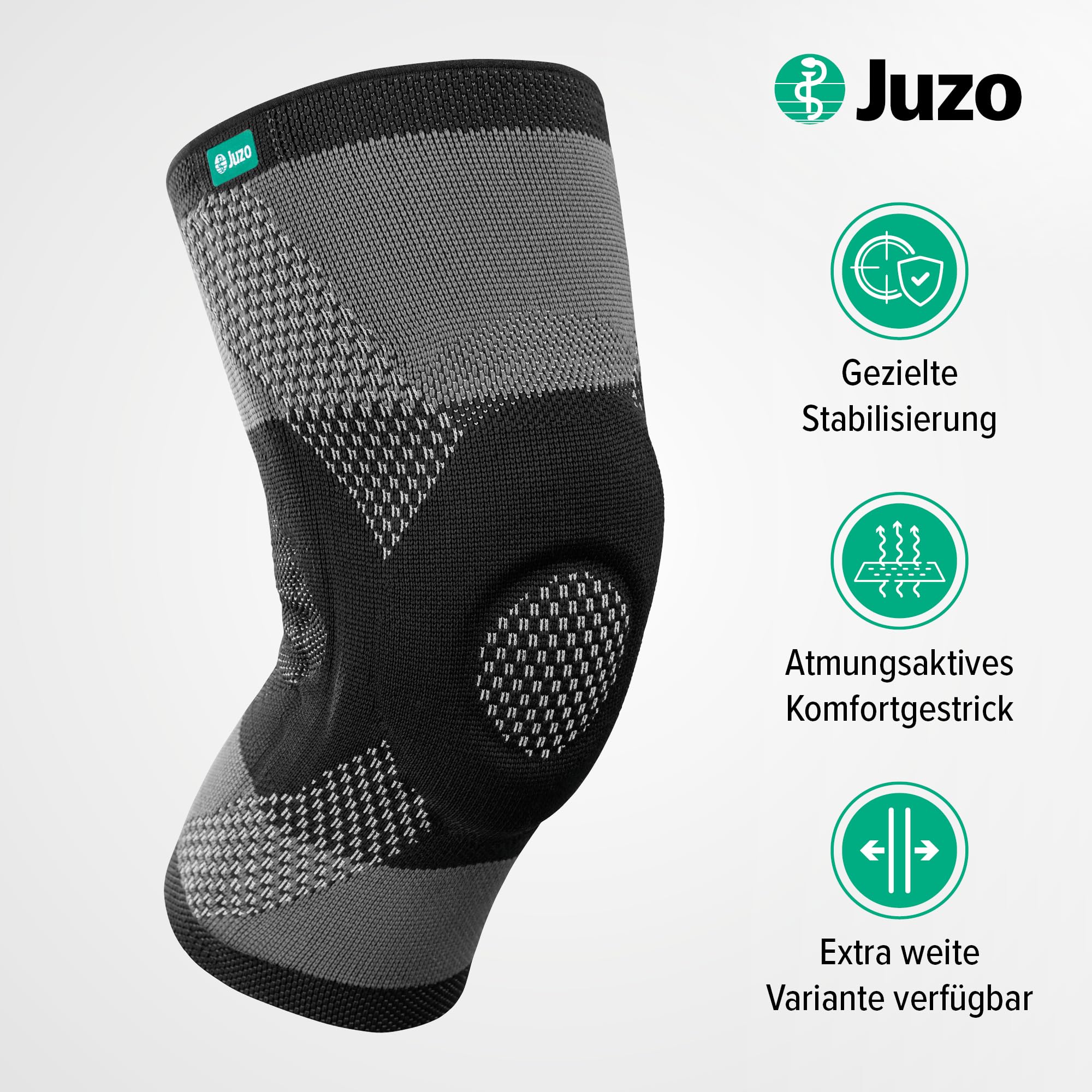 Juzo JuzoFlex Genu Xtra Kniebandage, atmungsaktive Kompressionsbandage mit Patellaring & Komfortzone, bei Meniskus, Arthrose & Sport, für Damen & Männer