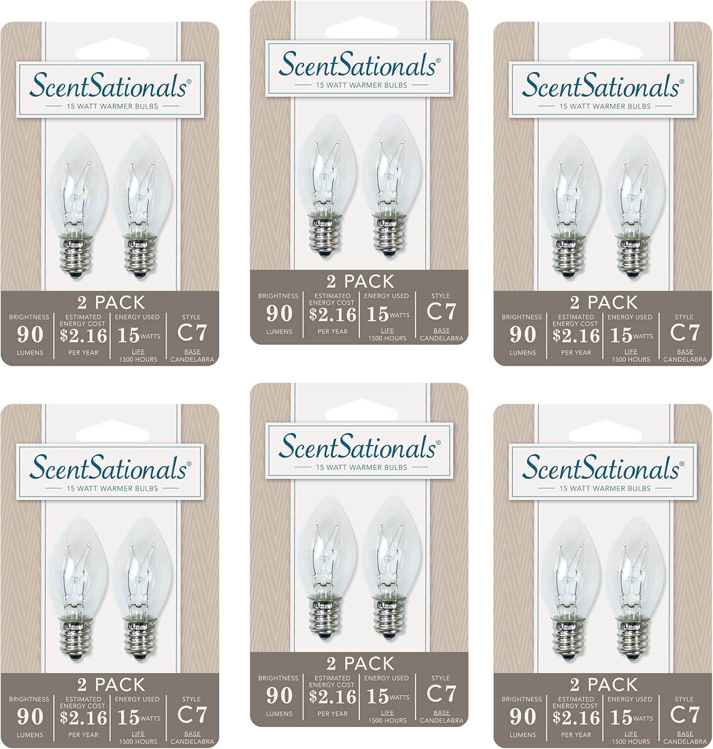Scentsationals 15 Watt Wax Warmer Light Bulb - 15 Watt Light Bulbs for Wax Warmers, Wax Warmer Light Bulb Replacement - Style C7 Bulbs for Plug-in Wax Warmers - Pack of 12 Wax Warmer Bulbs, Clear