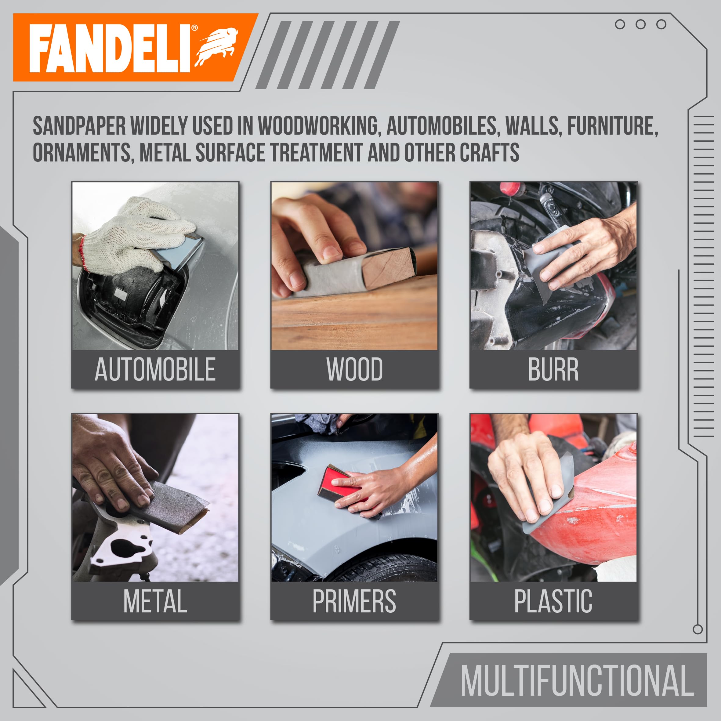 Fandeli Carta vetrata impermeabile, grana 1500, fogli 22,9 x 27,9 cm, per lucidatura auto, levigatura per mobili in legno e levigatura in metallo, resistente all'acqua (grana 50, grana 1500)