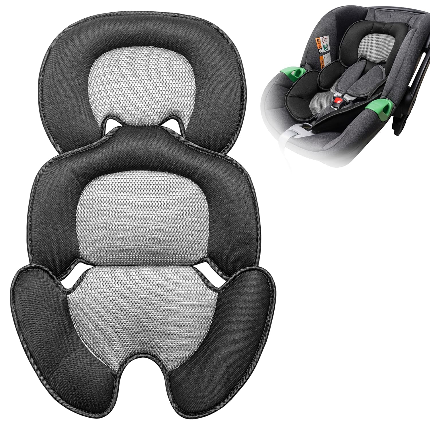 storchenbeck Neugeborenes Baby-Kissen mit 3D-Netzstoff für Stroller, Autositz und Hochstuhl - Atmungsaktive Einlage zur Unterstützung des Babys (Schwarz)
