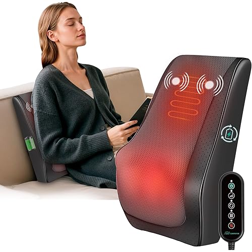 Snailax Shiatsu Back Massager with Heat Vibration, Rechargeable Cordless Neck Back Massager for Pain Relief Deep Tissue, 4D Deep Kneading Back Massage Pillow, Gifts for Mom Dad-Home Office Use