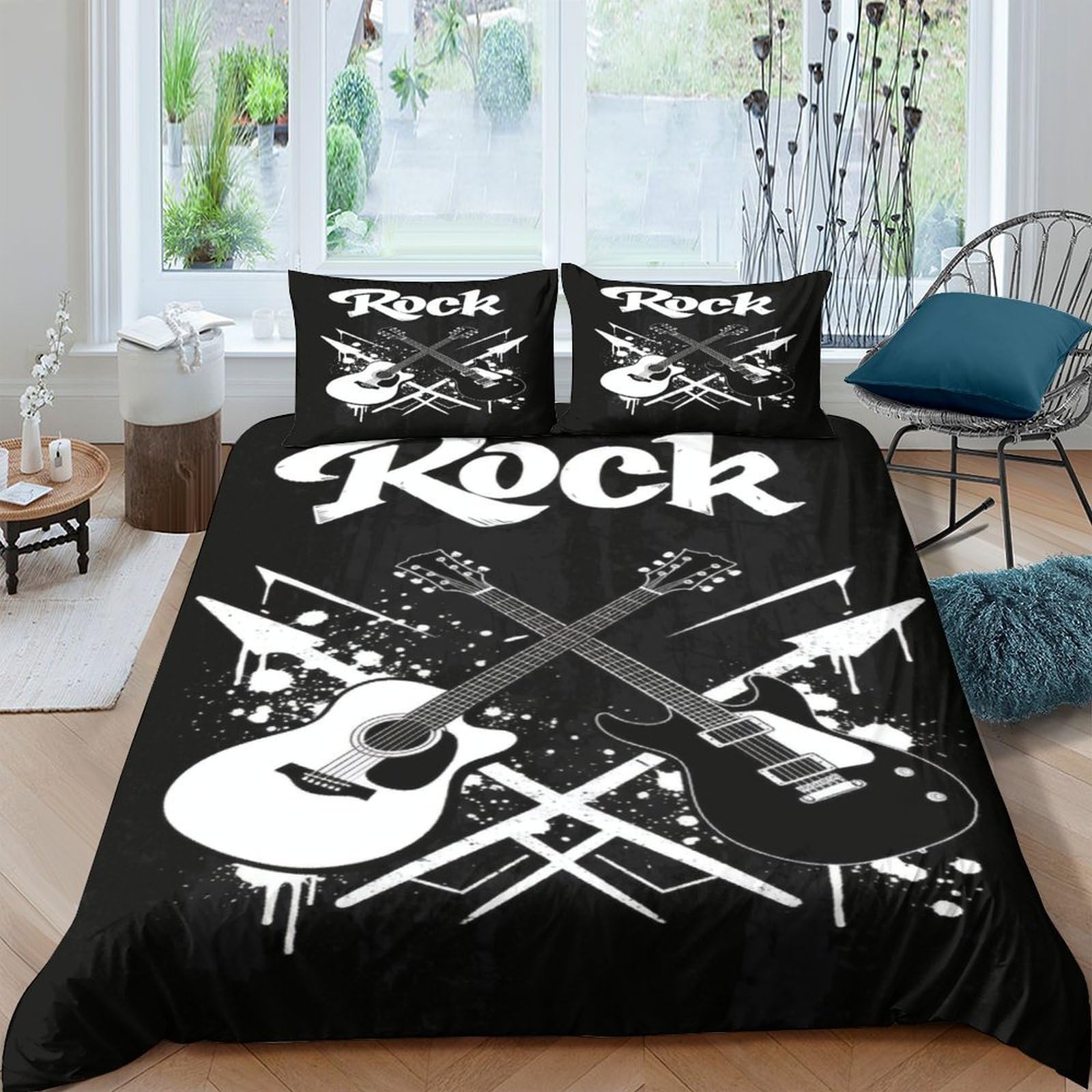 Ctjqhvkz Style-2 3D Printed Black Guitar Rock Fitted Sheet Microfiber Soft Breathable Music Theme Bed Cover For Bedroom Decor Single（135X200cm）