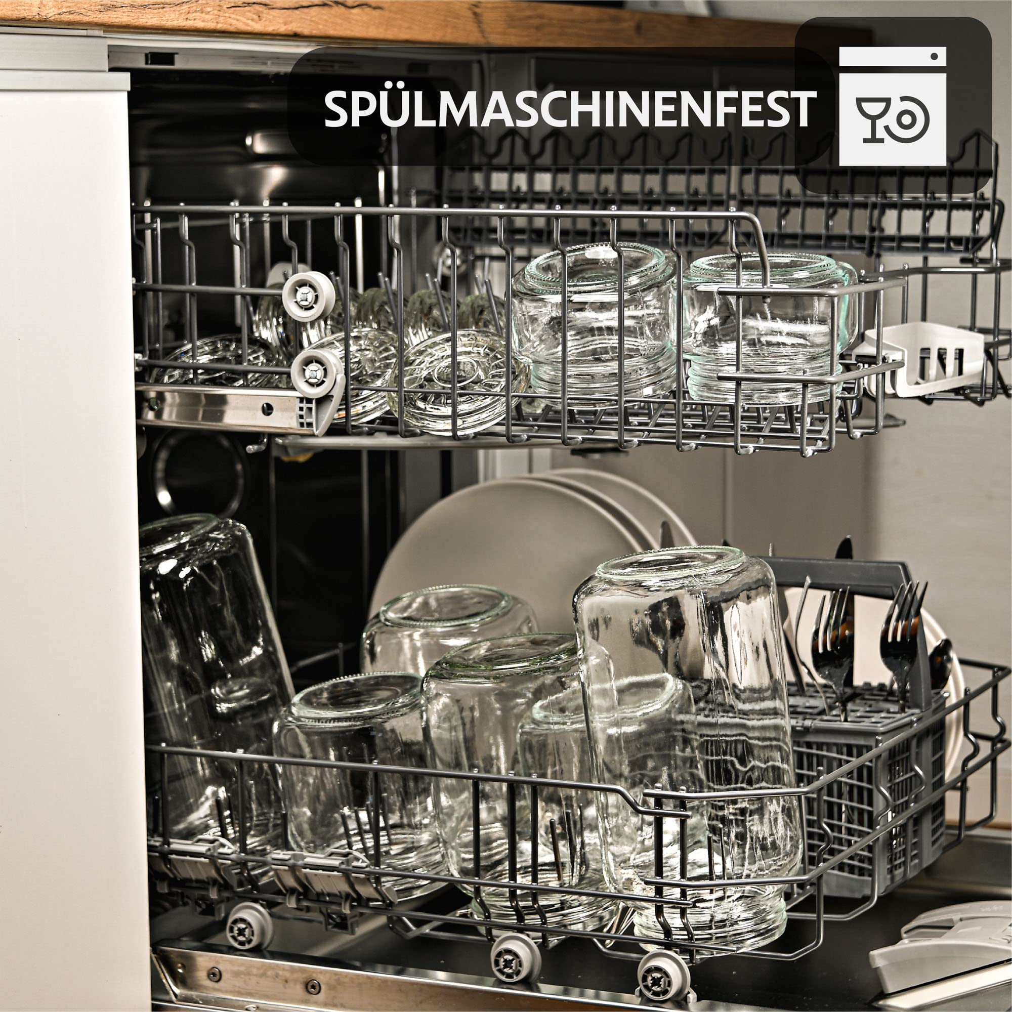 Praknu 6 Einmachgläser mit Bügelverschluss Groß 2l - Mit Etiketten, Stift und extra Silikondichtungen - Platzsparend durch eckige Form - Spülmaschinenfest
