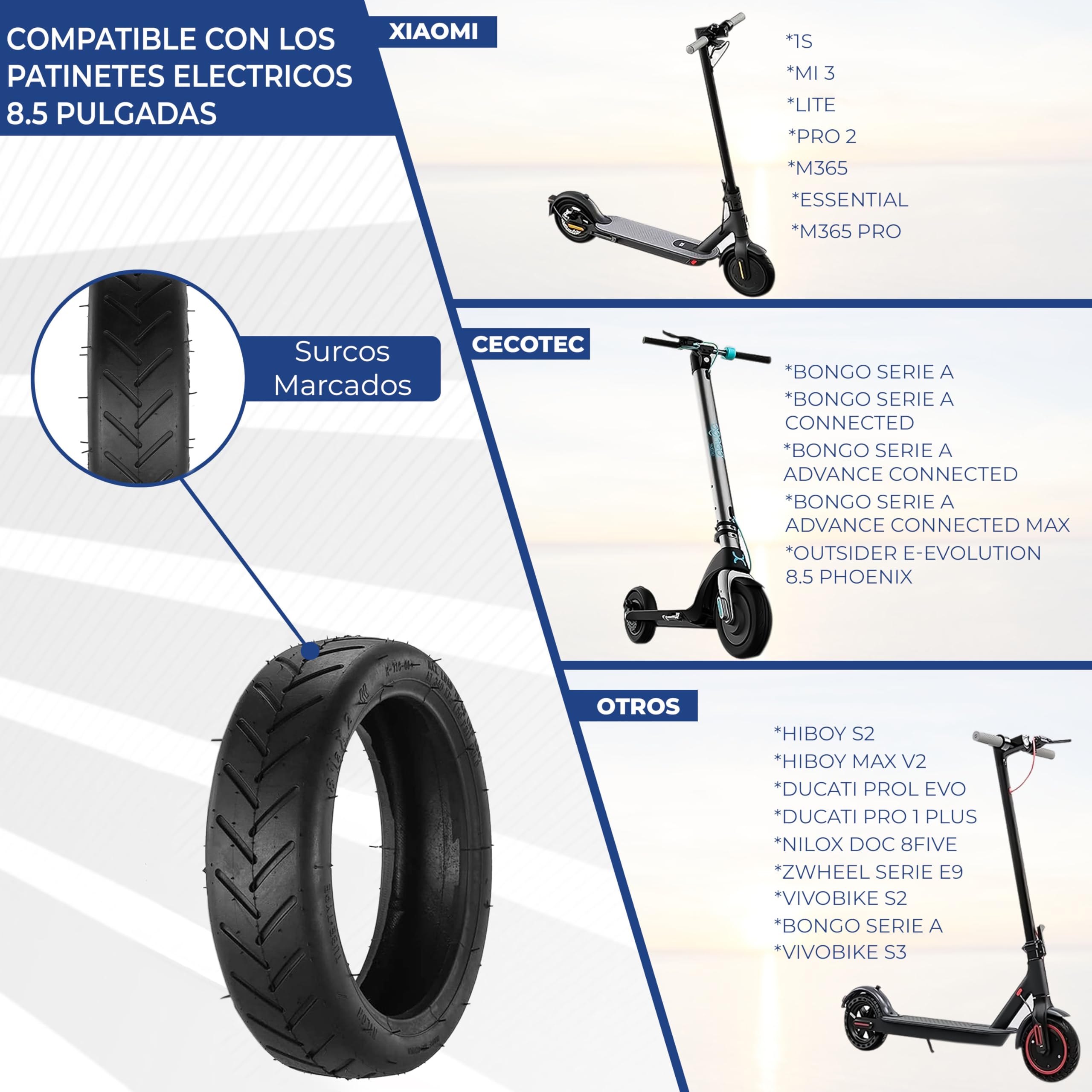 ANSENI Gomme Monopattino Xiaomi 8.5 pollici(8 1/2X2) Ruota 50/70-6.1,Copertone 20cm e Camera d´aria,Ruote di Ricambi per Monopattino Elettrico 8,5 Pollici per Scooter Xiaomi M365,Pro2,1S,Essential