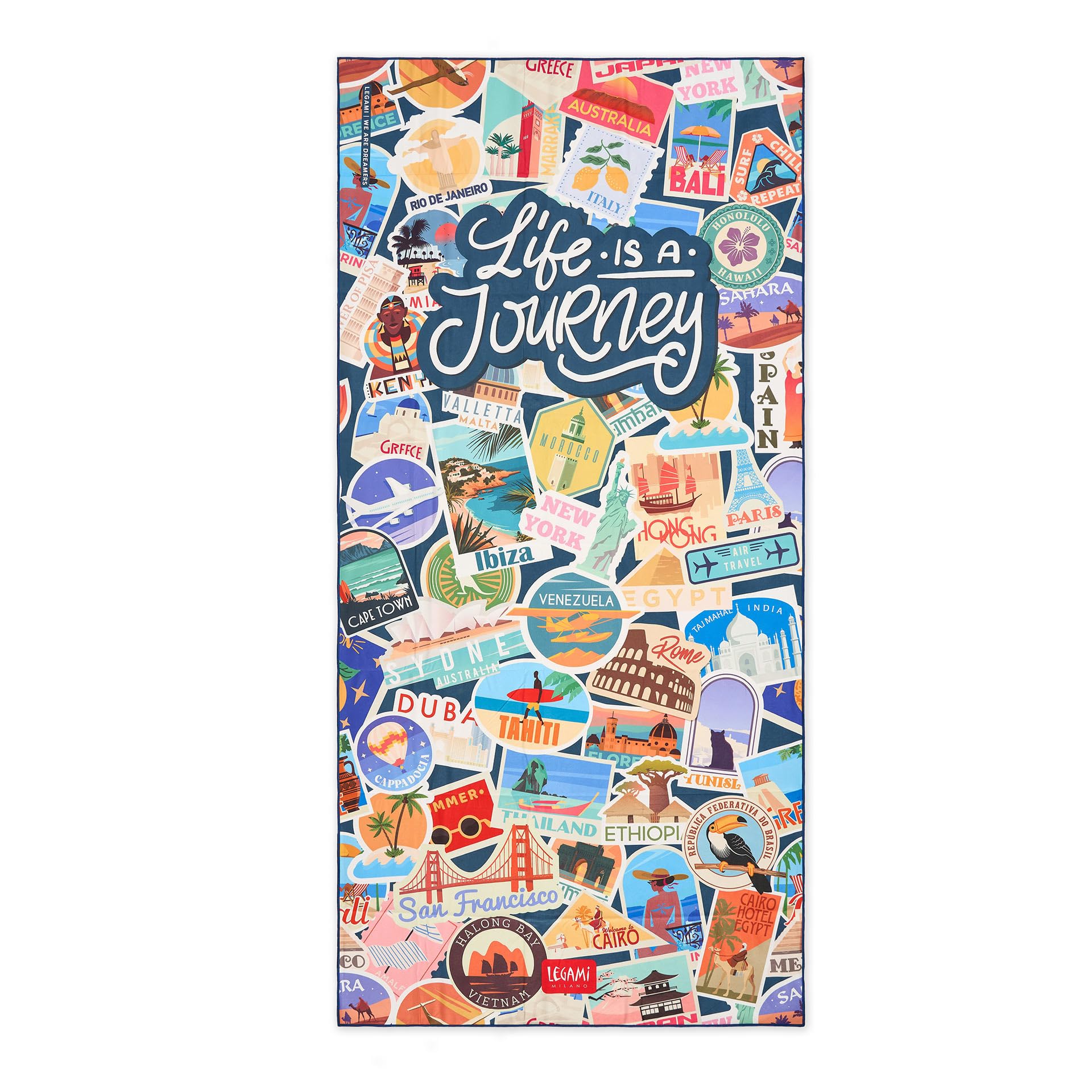 Legami - Lightweight Beach Towel, Microfibre Beach Towel, Compact Beach Towel, Sandproof, Quick Drying, Ultra Absorbent, Space Saving Towel, 85 x 180 cm