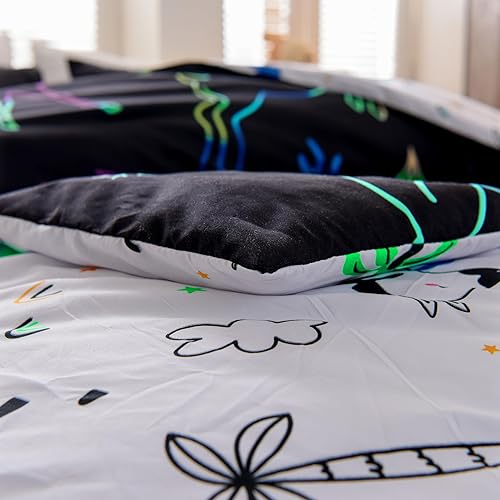 Miniatura 6 de Btargot Juego de edredón ligero y suave de 3 piezas con 2 fundas de almohada, juego de ropa de cama de línea degradado de dibujos animados para