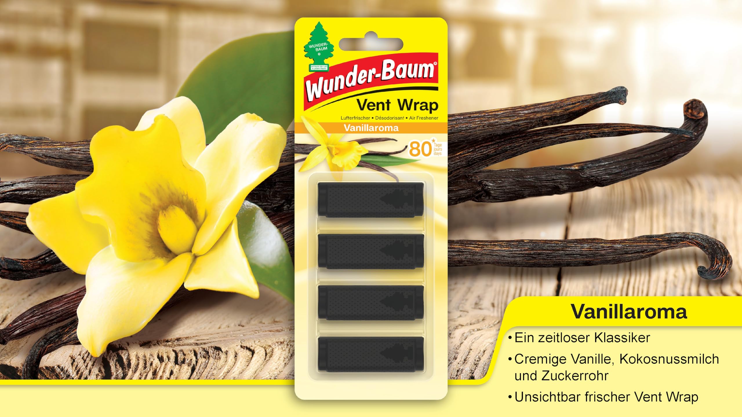 Magiczne drzewo® Zapachowy odświeżacz powietrza Wiatr Wrap Niewidzialny Vainillarom. Super długotrwały aromat do samochodu, domu, biura itp.