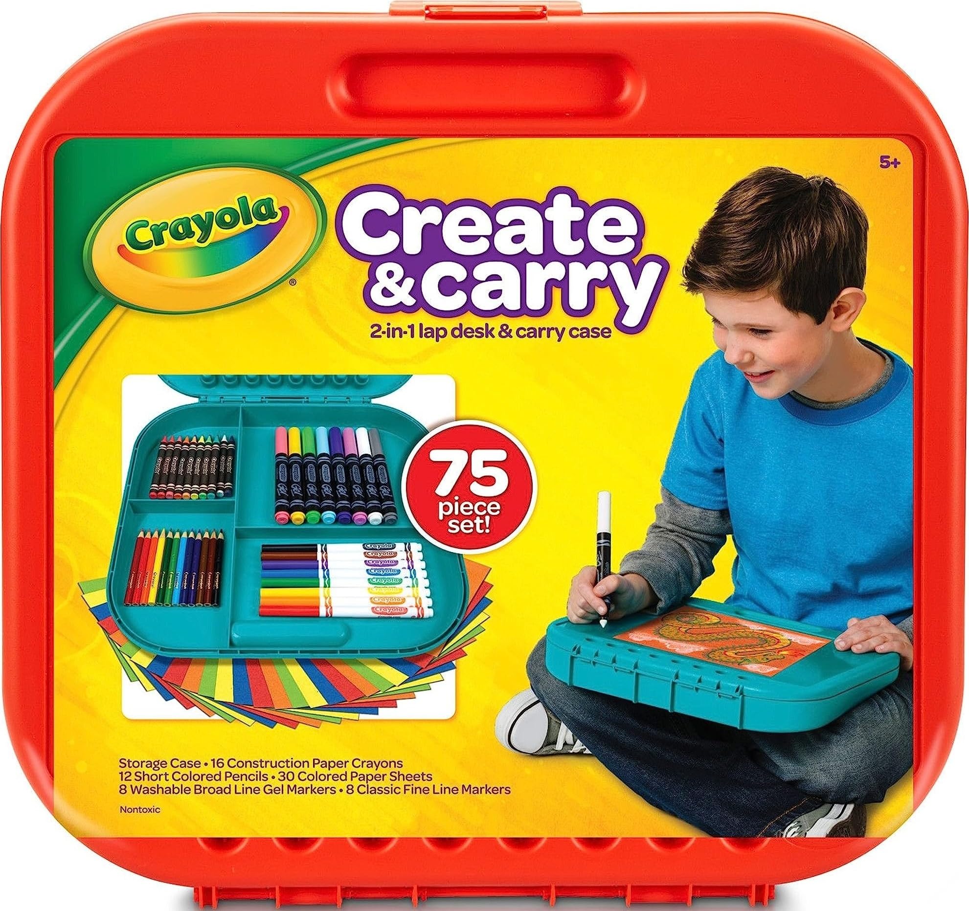 Create 'N Carry Travel Art Set for Kids (75pcs), 2-in-1 Lap Desk & Carrying Case, Essenti…