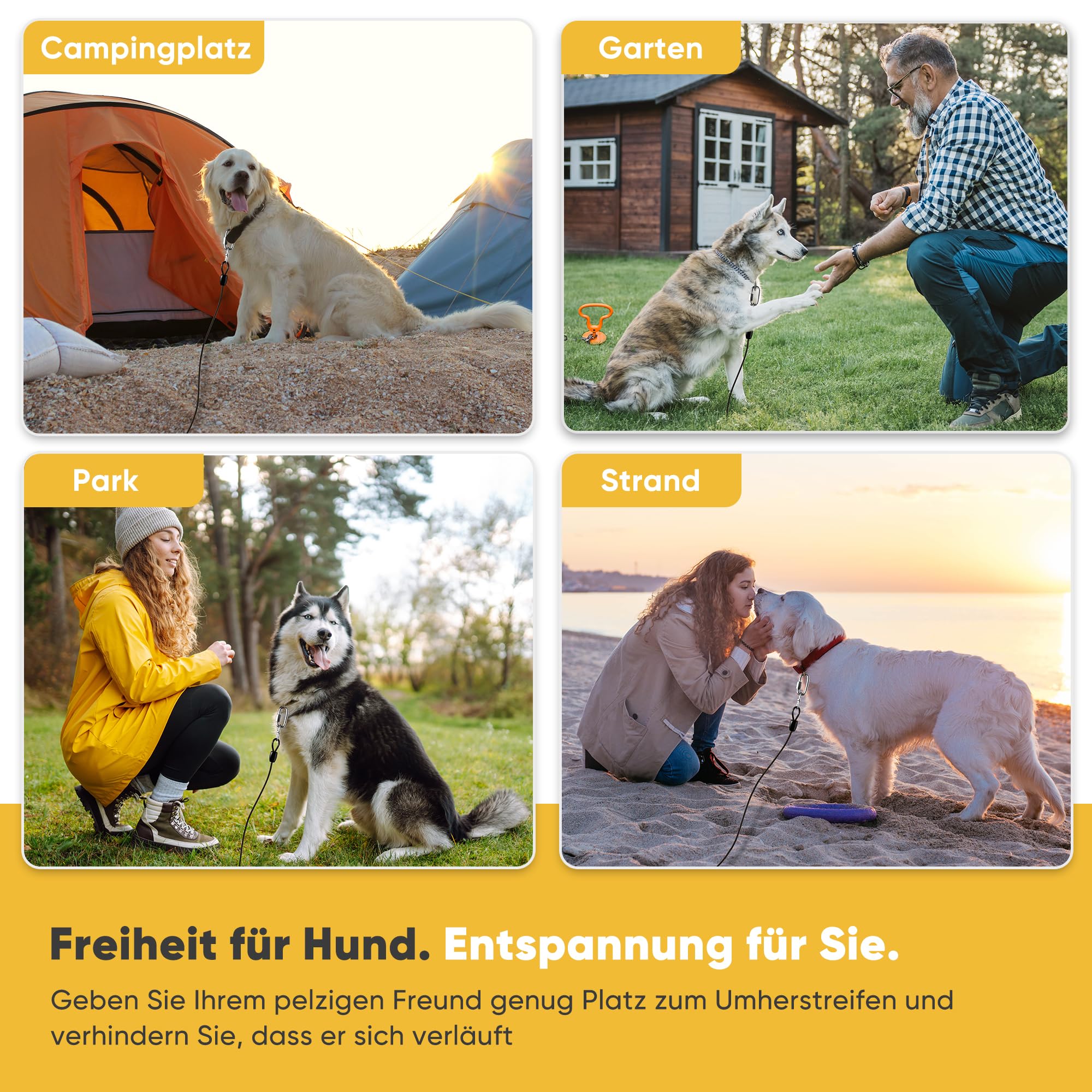 Petbobi Hofleine für Hunde 9m - Kausichere Hundeleine für Garten & Camping, 6mm Verstärktes Stahlkabel mit 304 Edelstahl Karabiner, Bruchfeste Schleppleine für Mittlere bis Große Hunde, Schwarz