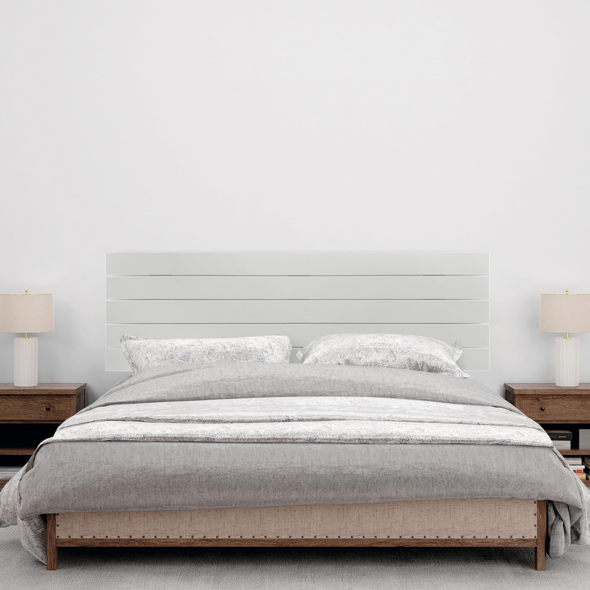 DHOME Testiera in Legno Riciclato DM con Gambe Stile Pallet Orizzontale Letto Pallet Supporti inclusi (160cm, Bianco Solido)