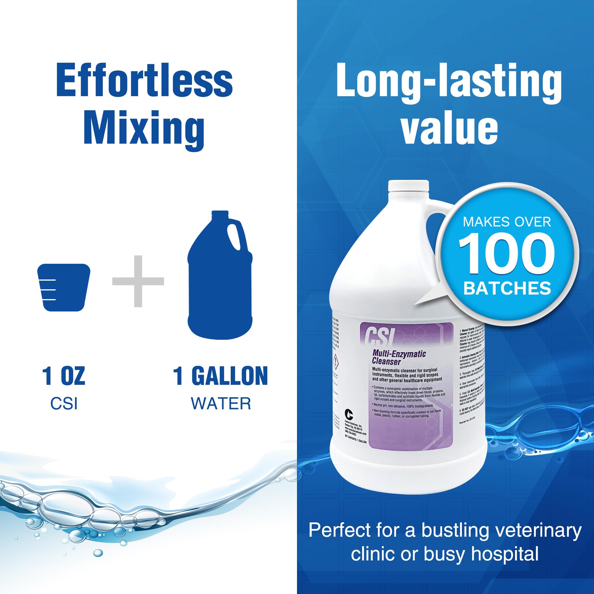 Multienzymatic Liquid Medical Instrument Cleaner Concentrate for Veterinary and Surgical Equipment Presoak and Reprocessing, do użytku z ultrasonicznymi jednostkami i ręcznym czyszczeniem, 1 gal