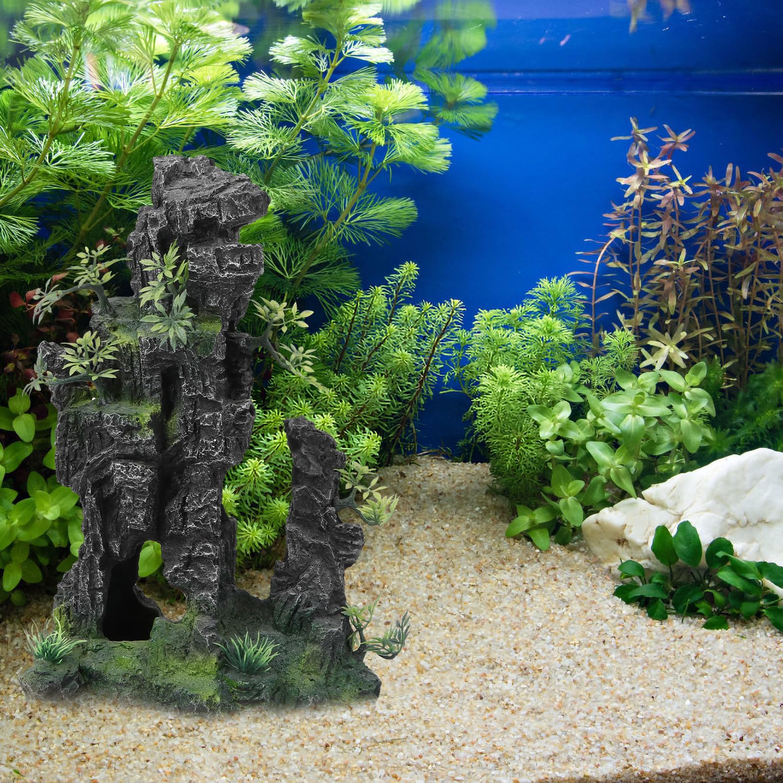 Aquarium Felsornament aus Bruchfestem Harz Realistische Steingarten Dekoration in Naturstein Optik Unbedenklich für Fische für Aquarium Landschaft und Schreibtisch Deko