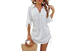 Womens Bathing Suit Cover Ups Bikini Swimsuit Coverup Drawstring Beach Dress Shirt