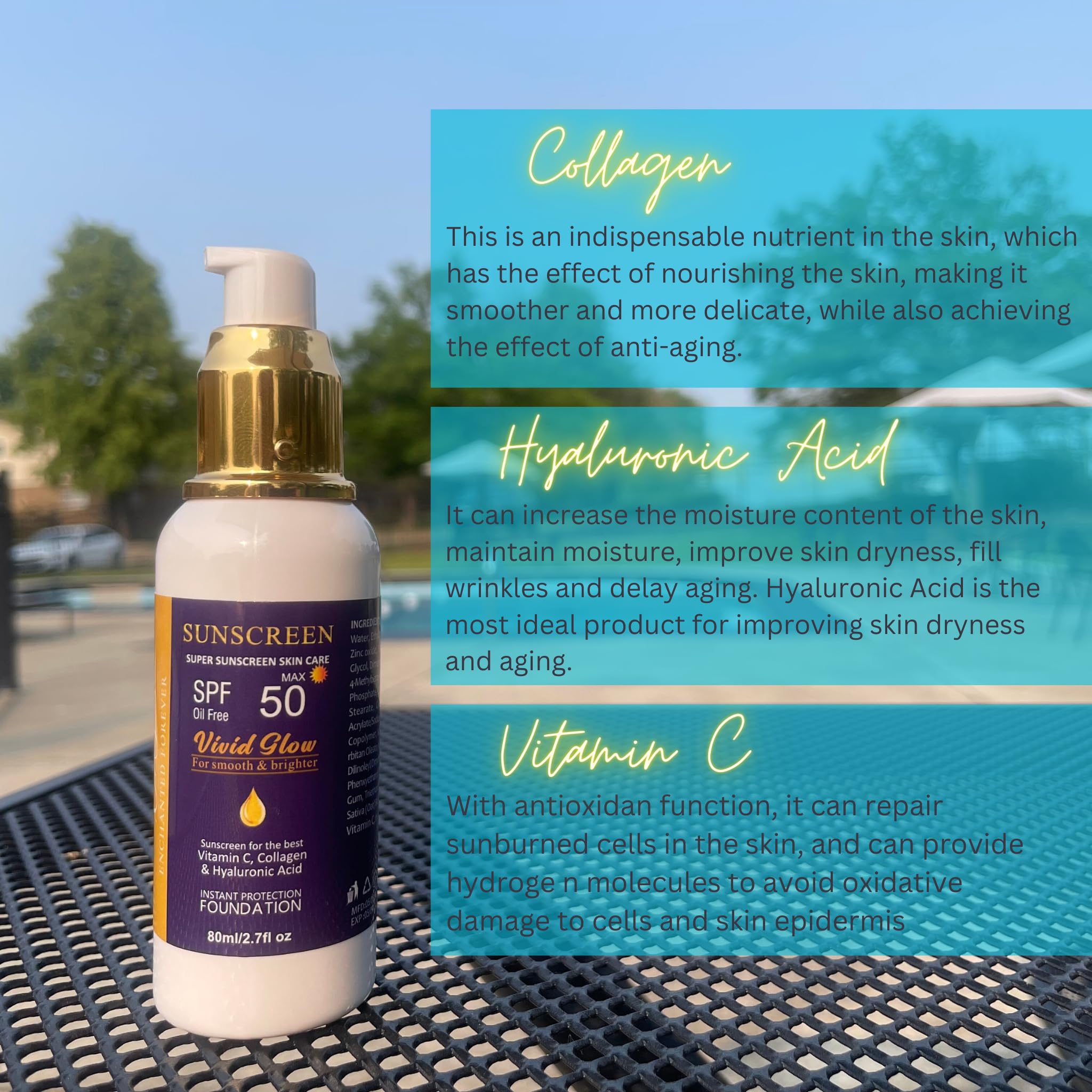 Super Sunscreen SPF50 with Vitamin C, Hyaluronic Acid and Collagen