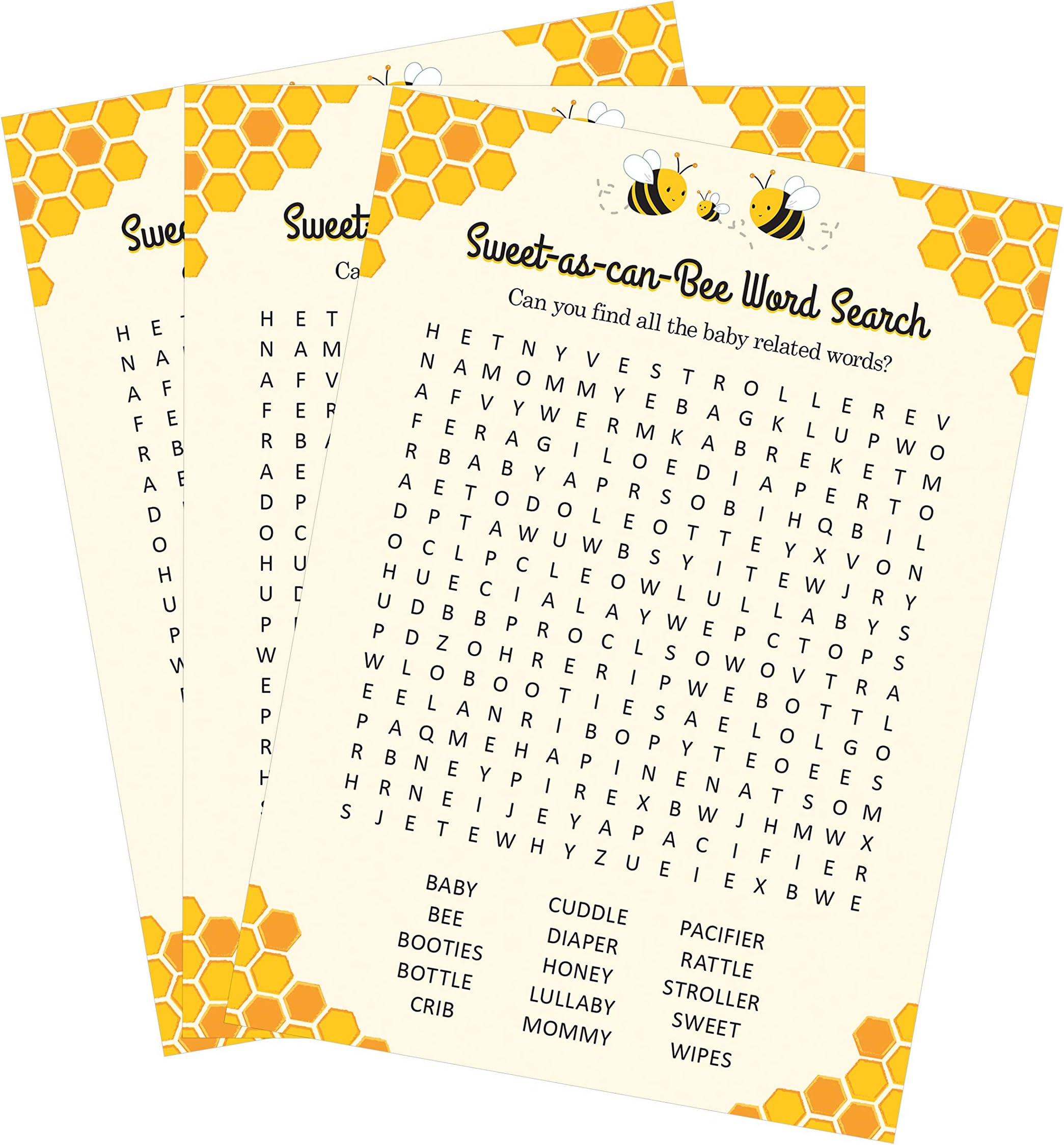 Honey Bee Baby Shower Word Search Game - 24 count