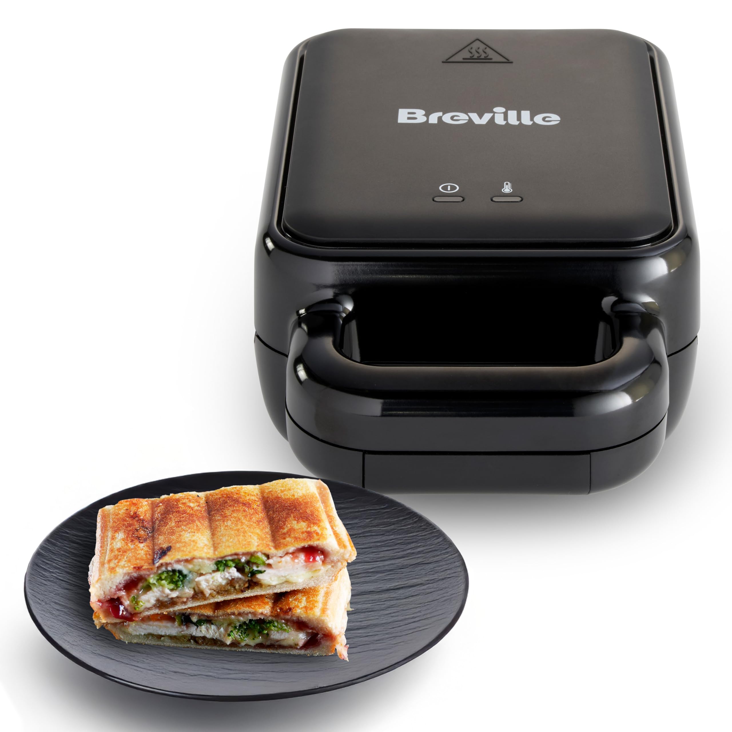 Breville Solo SnackMaster | Mini Toastie Maker & Snack Maker for PancakesOmelettesToasted Sandwiches & More | Wipe CleanNon Stick Plates | Black [VST102]