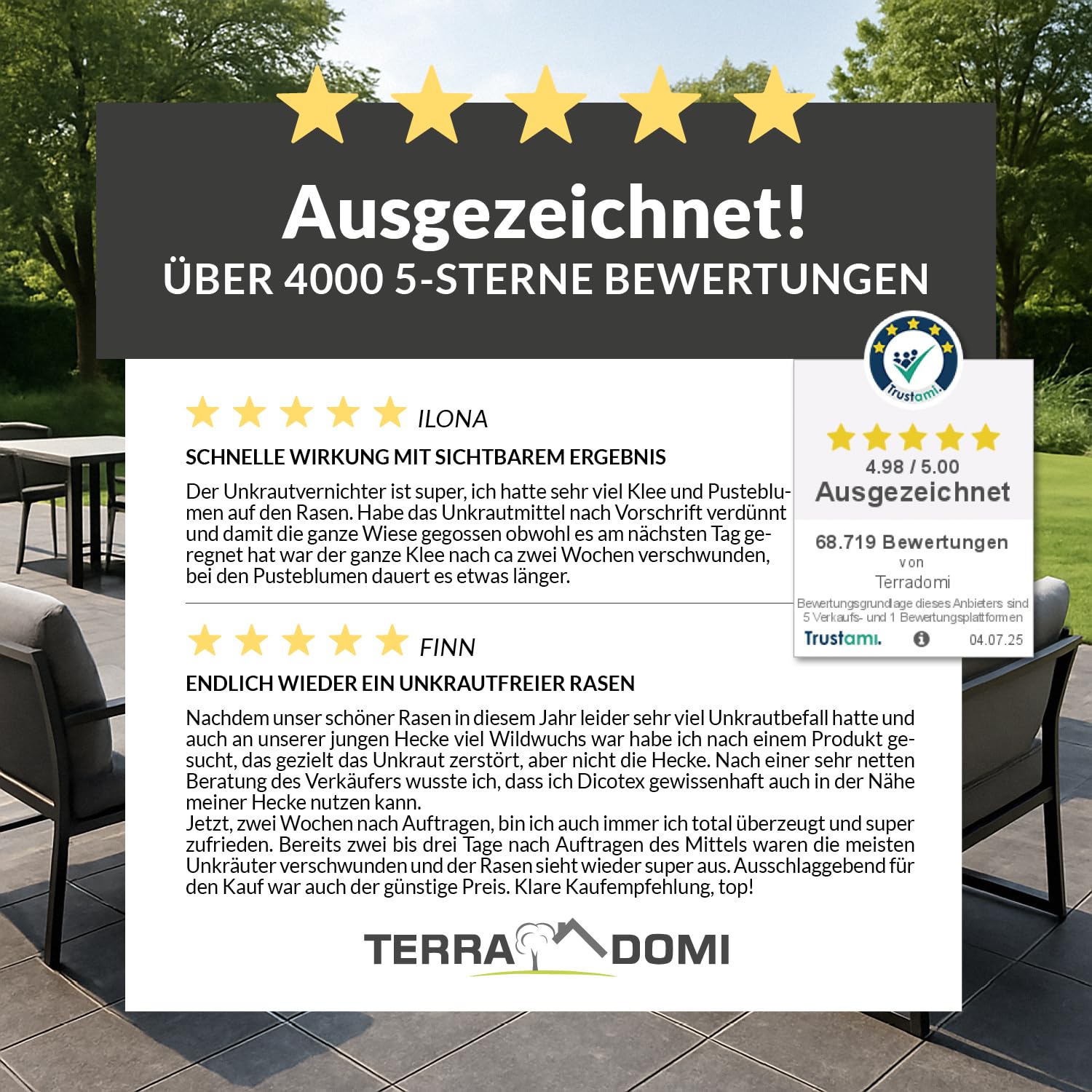 Terra Domi 500 ml Rasenunkrautvernichter für bis zu 600 m² Rasenfläche, Referenzmittel: Dicotex stark gegen übliche Unkräuter & schwer bekämpfbare Arten, Herbizid für den perfekten Garten