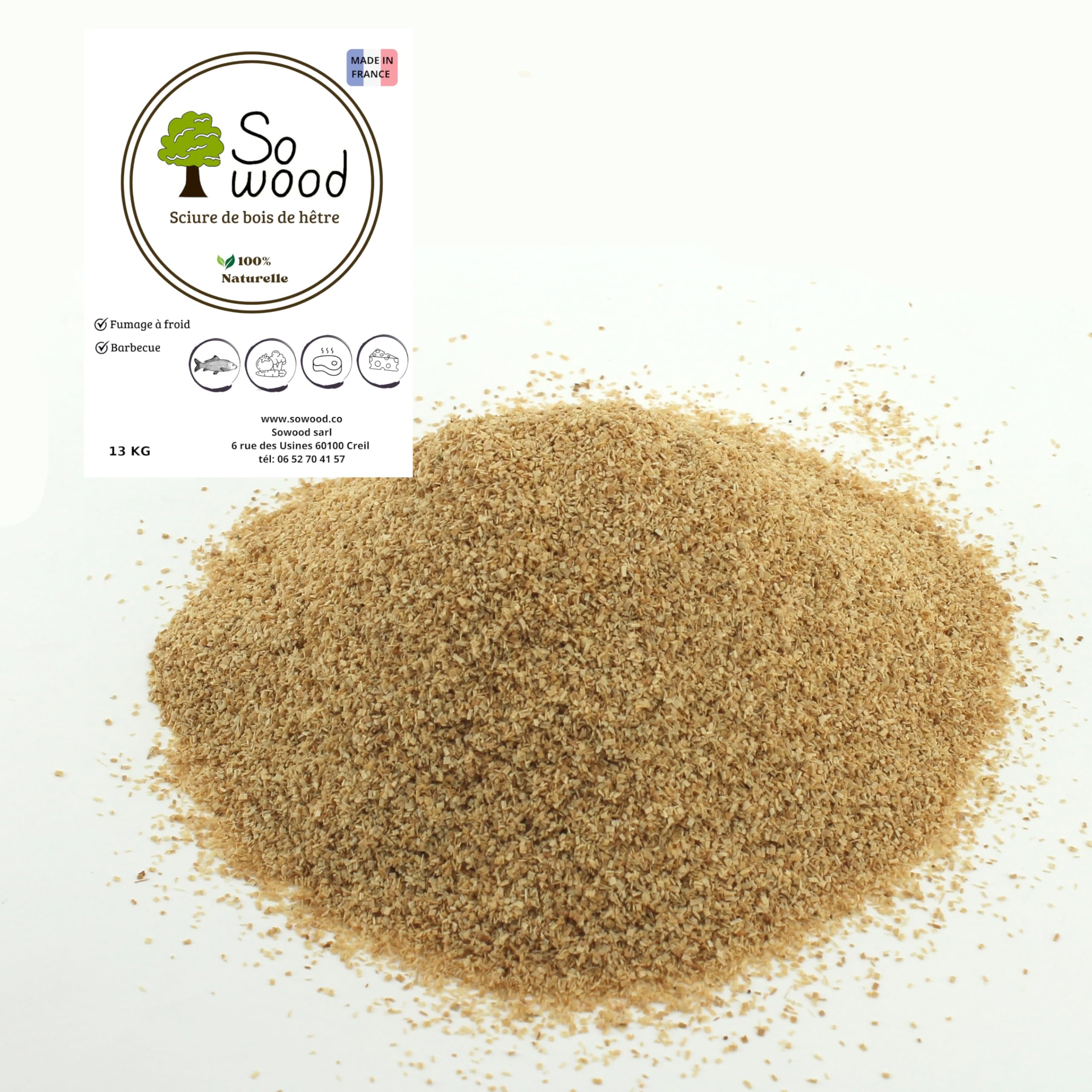 Sciure de Bois de hêtre pour Fumage 13KG Naturel 0.35 à 0.9 mm Tout fumoir