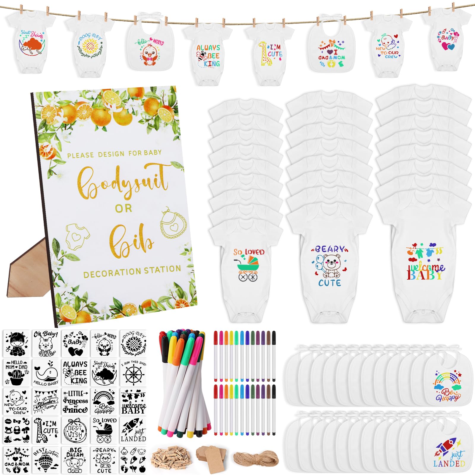 Baby Onesies Panitay 100-Piece Baby Shower Kit Bibs, Onesies