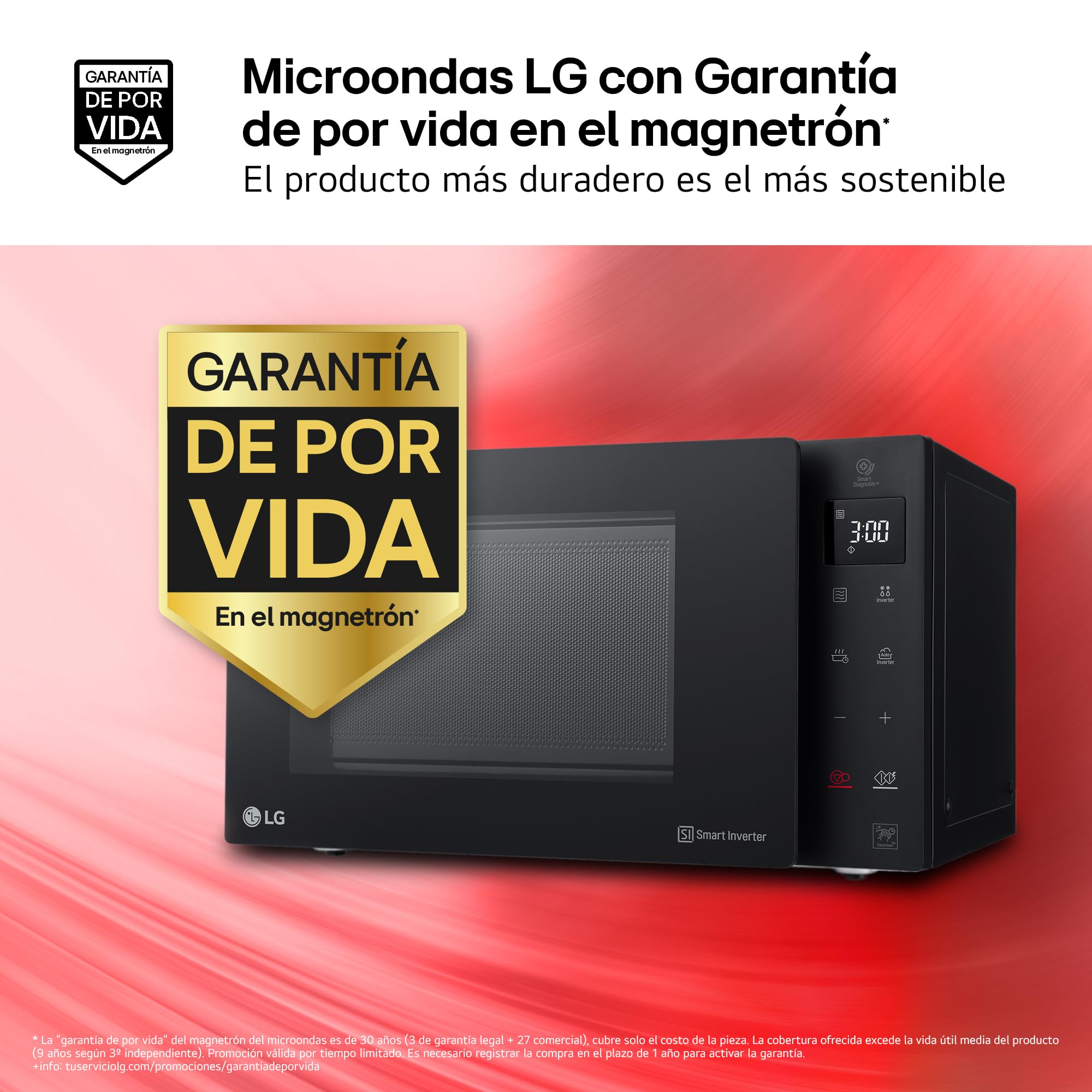 LG MH6535GIB - Microondas con grill, 1000 W, Smart Inverter, Display digital, Color Negro Transparente, 1000 W, 25 l
