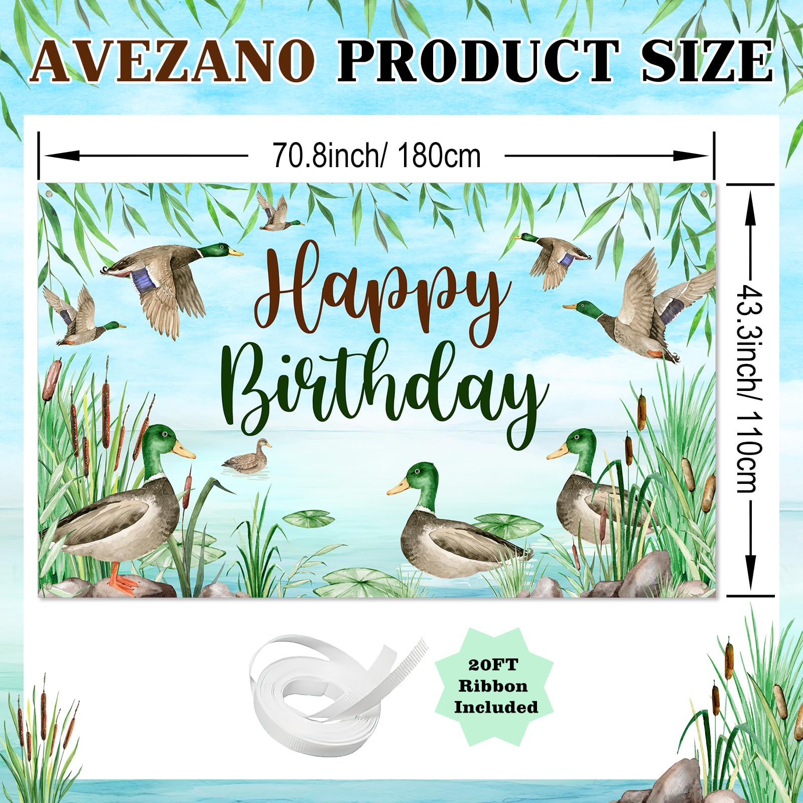 Mallard Duck Birthday Banner - 70.8x43.3 Inch Hunting Theme Party Backdrop For Indoor/Outdoor Decor - View #14