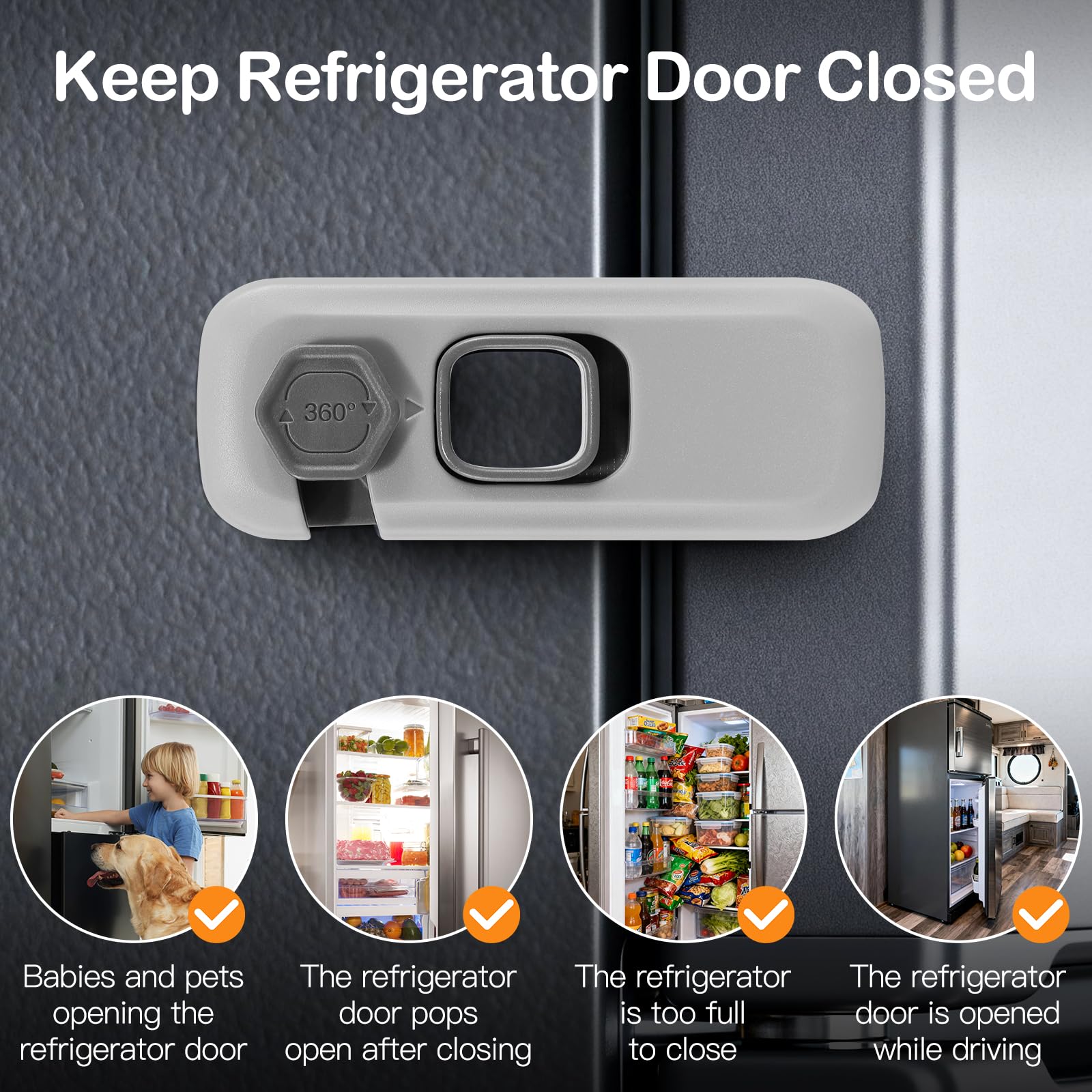 Cerradura de refrigerador a prueba de niños para padres/dueños de mascotas, paquete de 2 cerraduras de seguridad para bebés para niños, pestillo de congelador para mantener la puerta cerrada para
