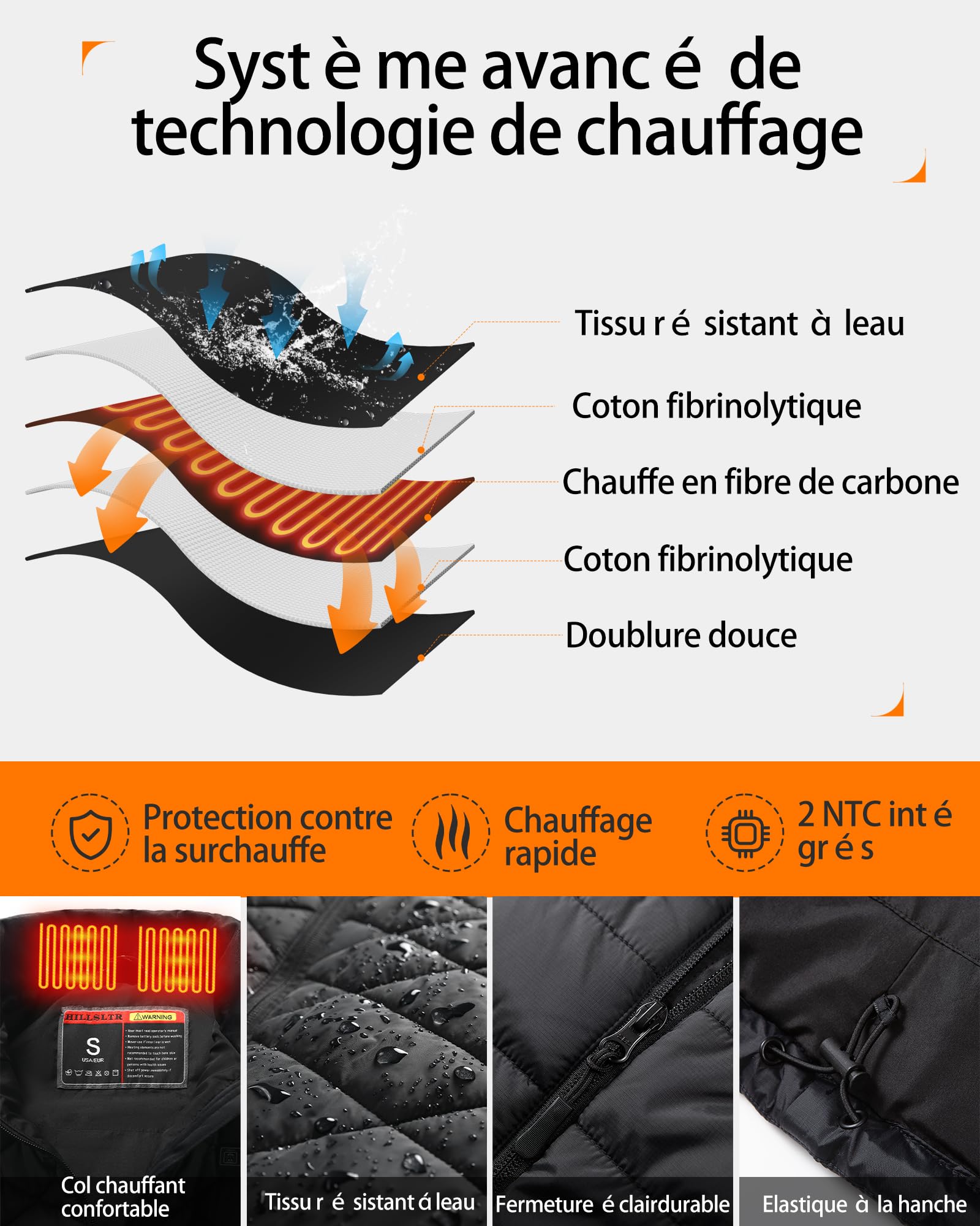 Gilet Chauffant Femme avec Batterie 7.4V 18400mAh – Gilet Chauffant Électrique Léger, Lavable en Machine, Veste Chauffante Léger Déperlant pour Hiver