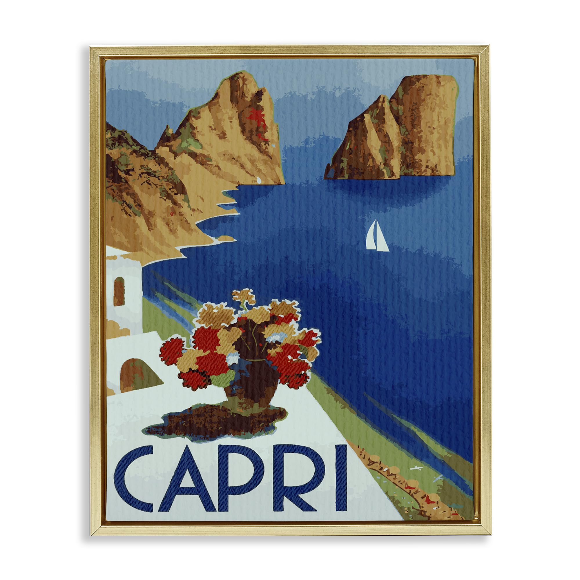 Stupell Industries Capri Island Ocean Voyage 'Capri Island Cliffs', Floating Frame Canvas Art, Gold, 25 X 31 Inches, Easy To Hang And Sturdy, Made In Usa, By Lil' Rue