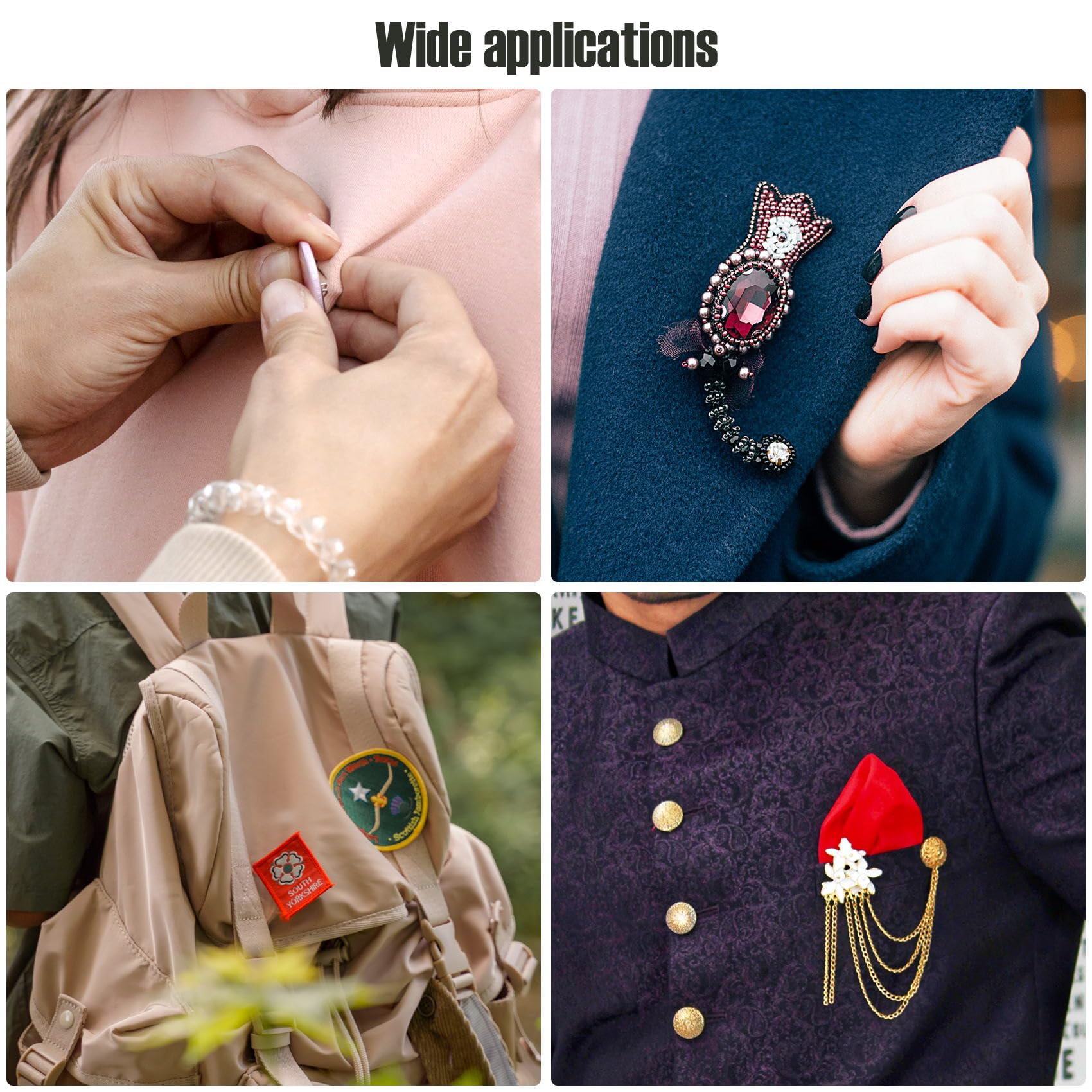 50 alfileres de boutonniere, broches de seguridad, pines de ramillete, pines de insignia con agujeros para manualidades de joyas, tela de costura (35 mm, plateado)