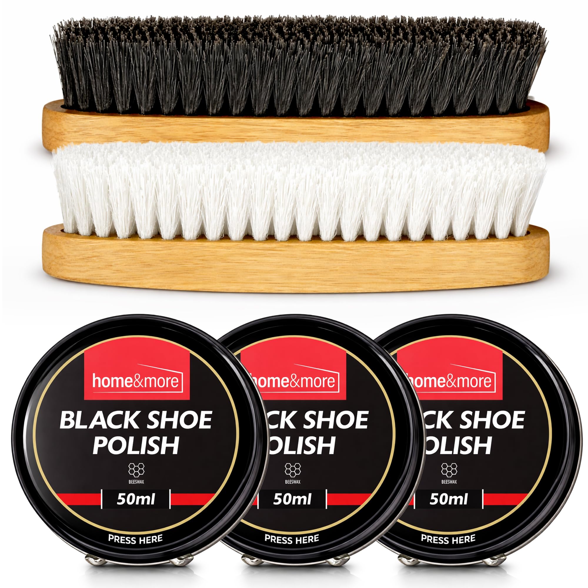 3pk Black Shoe Polish Kit and 2pk Brushes – Easy to Apply Beeswax Cream for Colour Care Shine, Protection and Surface Conditioning, Suitable for Boots and Formal Casual Daily Wear Leather Footwear