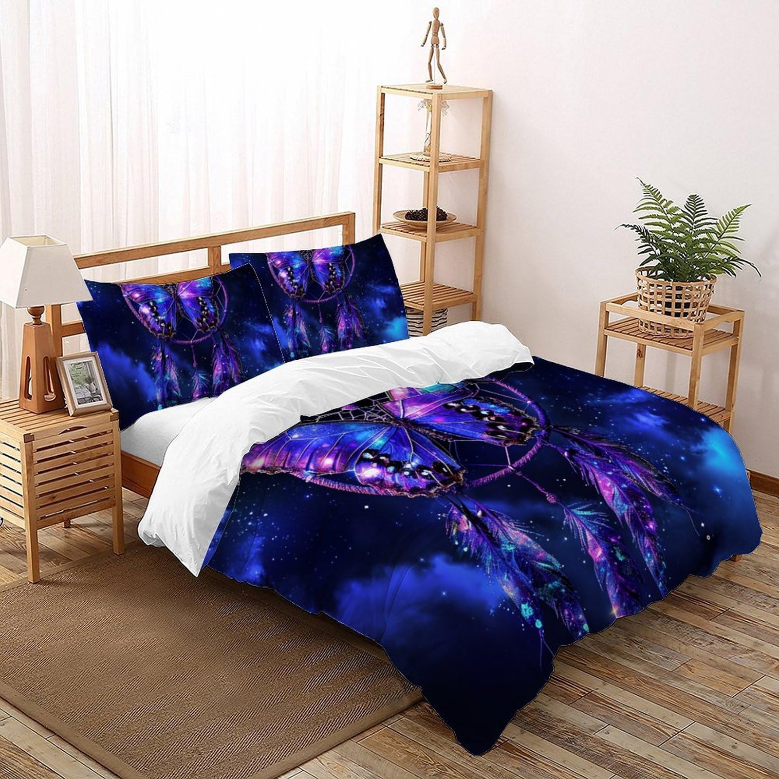Housses de couette 3D enfants faciles à border lit 260x220cm fermeture éclair papillon violet