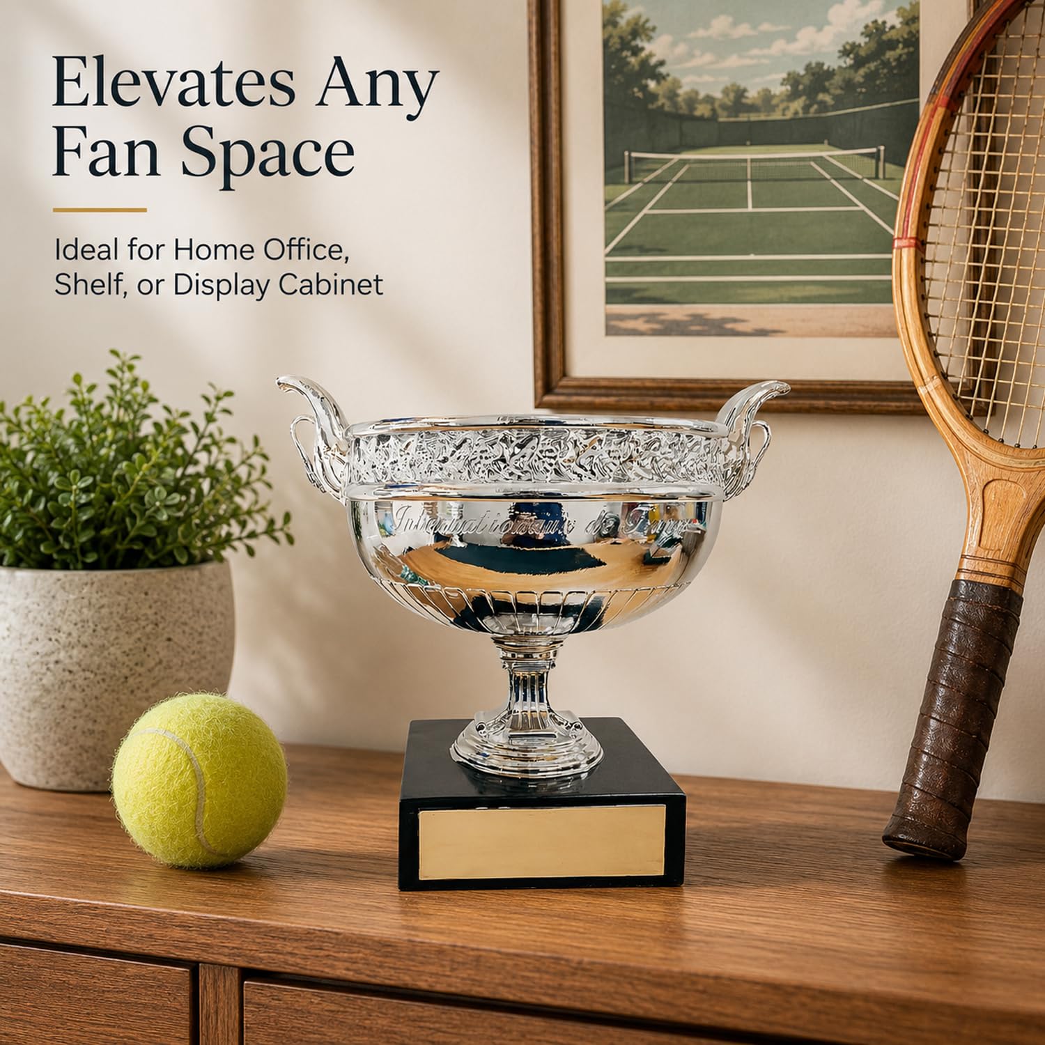 French Open Herren Trophäe Replik, Tennis Champion Pokal 6,3 in / 14,2 in aus Silbernem Harz, Sport Memorabilia Sammlerstück für Schreibtisch Regal Display, Geschenk für Fans,16cm