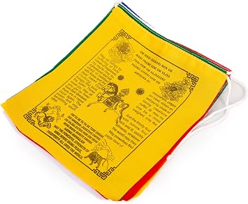 Tibetan Prayer Flags English - Outdoor Decoration Hand Printed Flags, Handprinted in Nepal Wind Horse Flag Affirmation (10-Flags)