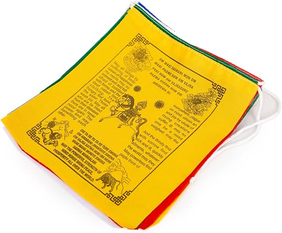 Tibetan Prayer Flags English - Outdoor Decoration Hand Printed Flags, Handprinted in Nepal Wind Horse Flag Affirmation (10-Flags)