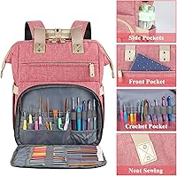 Vista 2 de Mochila de ganchillo, bolsa de tejer, mochila organizadora de almacenamiento de hilo, bolsa de ganchillo de viaje con puerto de carga USB, bolsa