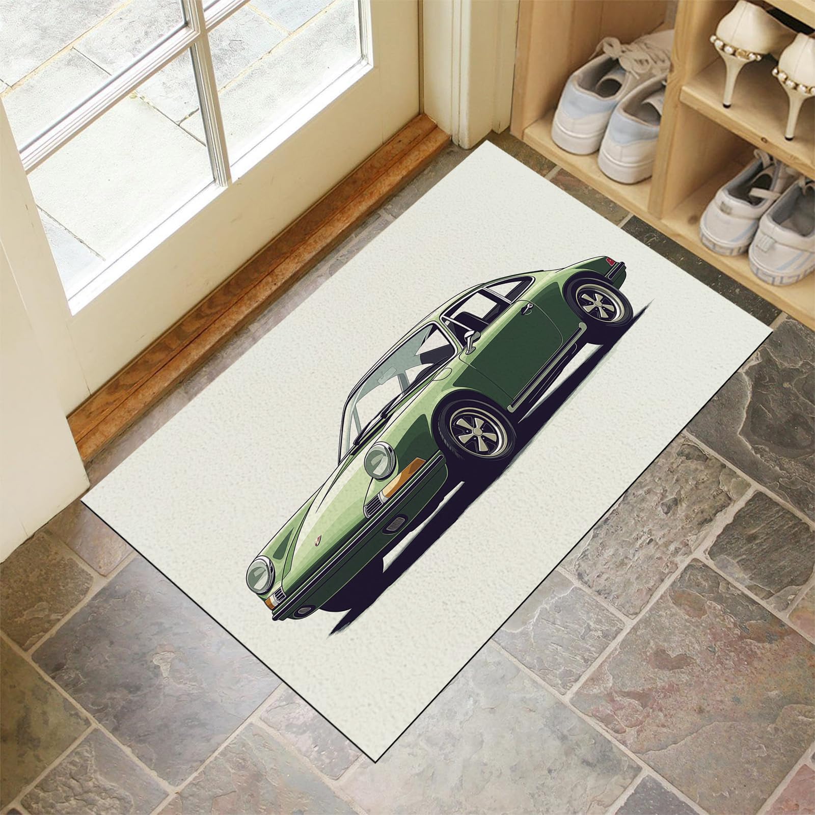 Tapis d'entrée pour chien et retour de balade | Motif voiture verte