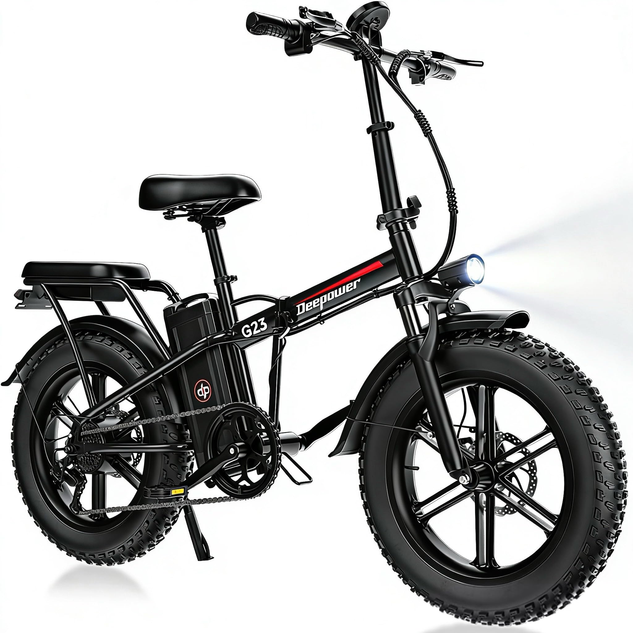 DEEPOWER G23 Bicicletta Elettrica Pieghevole da Montagna, Pneumatici Larghi 20" x 4, Batteria Rimovibile 17Ah/25Ah/35Ah, Autonomia 50–150 KM, 7 Velocità, Display LCD, Sospensione Completa