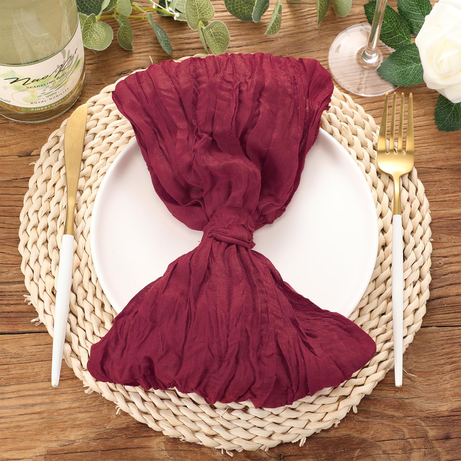 Mixweer 50 servilletas de gasa arrugada de algodón de 20 x 20 pulgadas, servilletas de tela de queso, servilletas de tela decorativas, servilletas de mesa rústicas bohemias para bodas y fiestas