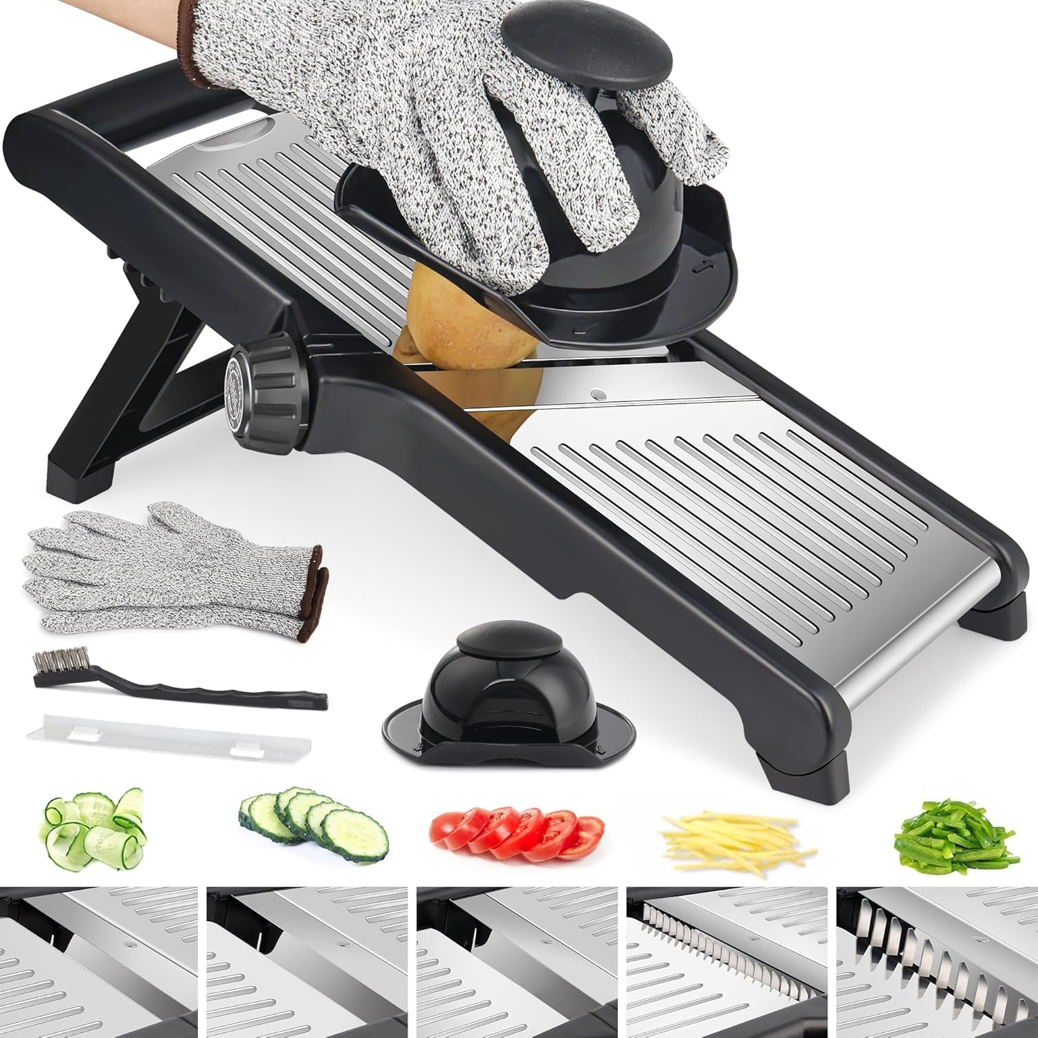 Gemüsehobel Mandoline 5-in-1 Edelstahl Verstellbar Mit Cut-Resistant Gloves