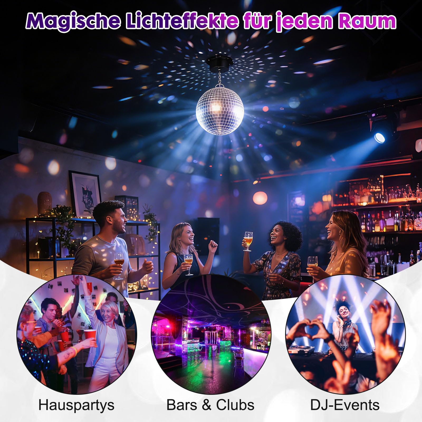 Amosfun Motore a sfera a specchio, motore a sfera da discoteca, motore elettrico da 4 W, con unità da 2,5 giri/min, braccio, installazione semplice, ideale per l'illuminazione di palcoscenici di feste