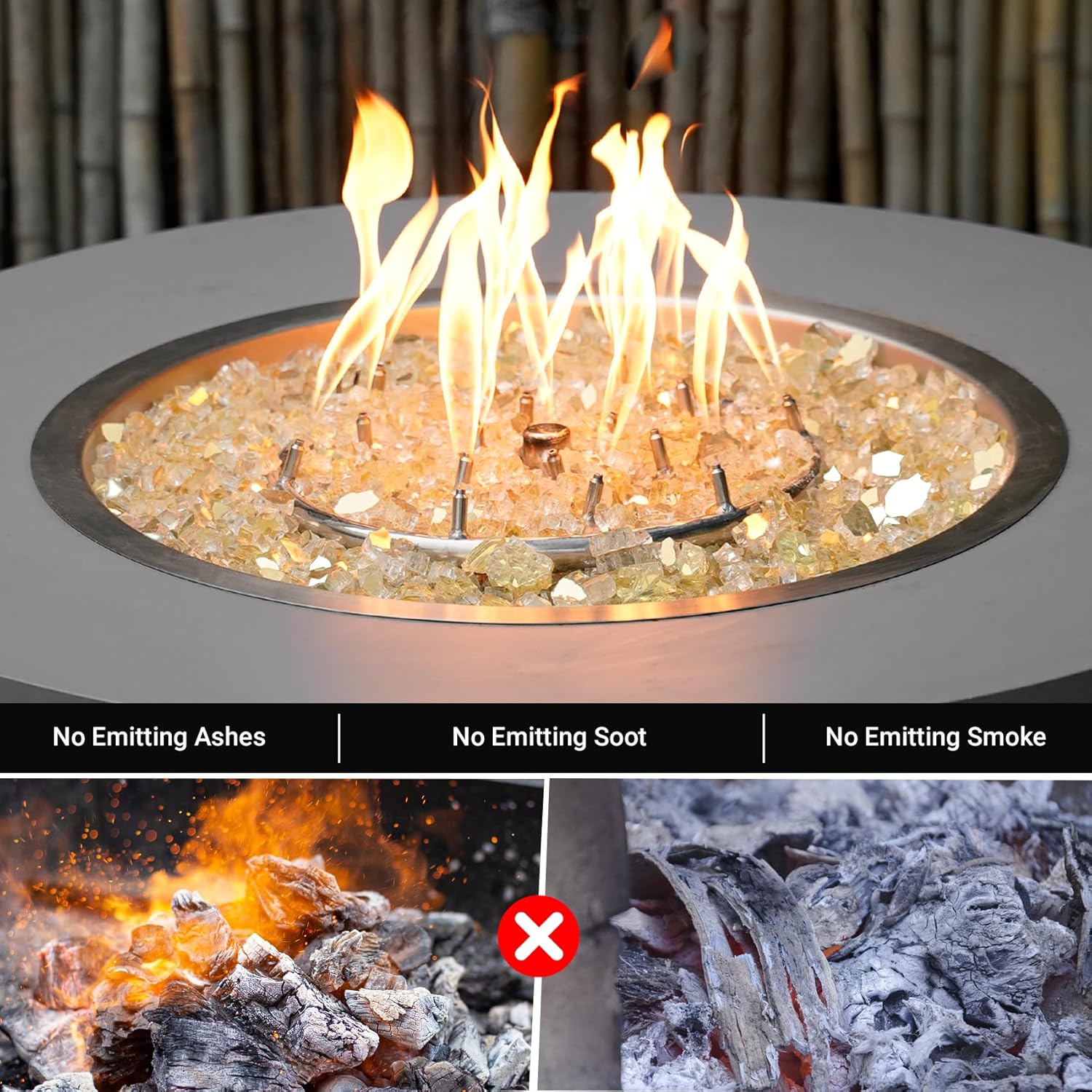 Skyflame Fire Pit Glass Rocks, 15 Pound Gold Reflective Fire Glass for Outdoor Indoor Fire Bowl Fireplace, 1/2-Inch