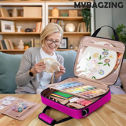 Miniatura 24 de Bolsa grande para proyectos de bordado - Organizador de suministros de punto de cruz - Bolsa de kits de bordado - Almacenamiento y organizador Gris