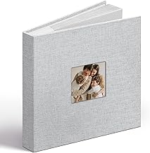 Vienrose Linen Photo Album 6x4 with Cover Window, 48 Pockets Acid-Free Pages Picture with Memo Areas, Memory Book Gift for Wedding, Family, Baby, Anniversary (Light Grey)