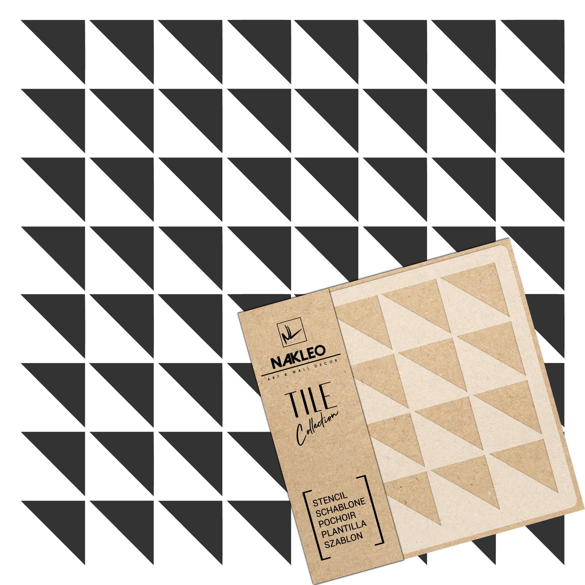 NAKLEO Fliesen Schablone zum Malen 60x60 cm, Lavos Geometrisches Dreieck Abstraktion, Kunststoff Wiederverwendbare Große Bodenschablone DIY, Holz Möbel Wand Dekoration - Terrakotta