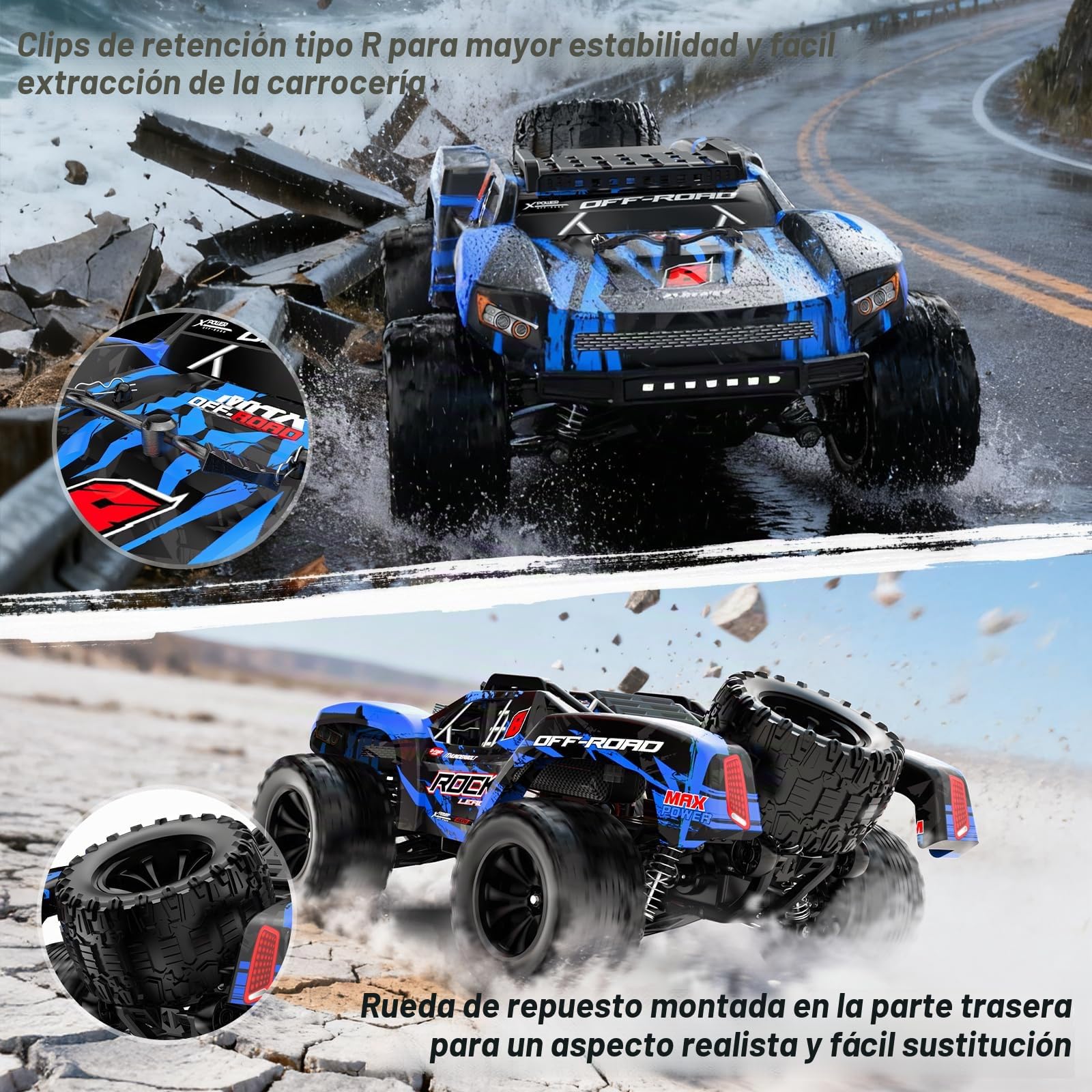 DEERC 9006E Coche Teledirigido de Alta Velocidad para Adultos 45 km/h, 4WD Monster Truck RC, Coche de Alta Velocidad 2,4 GHz, Monster Truck Impermeable con 2 baterías para niños y niños