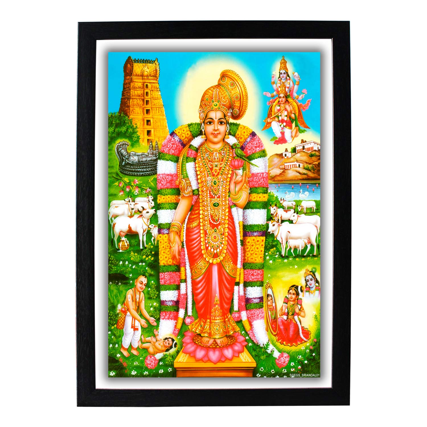 Goddess Sri Andal HD Photo Frame (Wood, 22.5 x 1 x 32.5 cm, Multicolour)